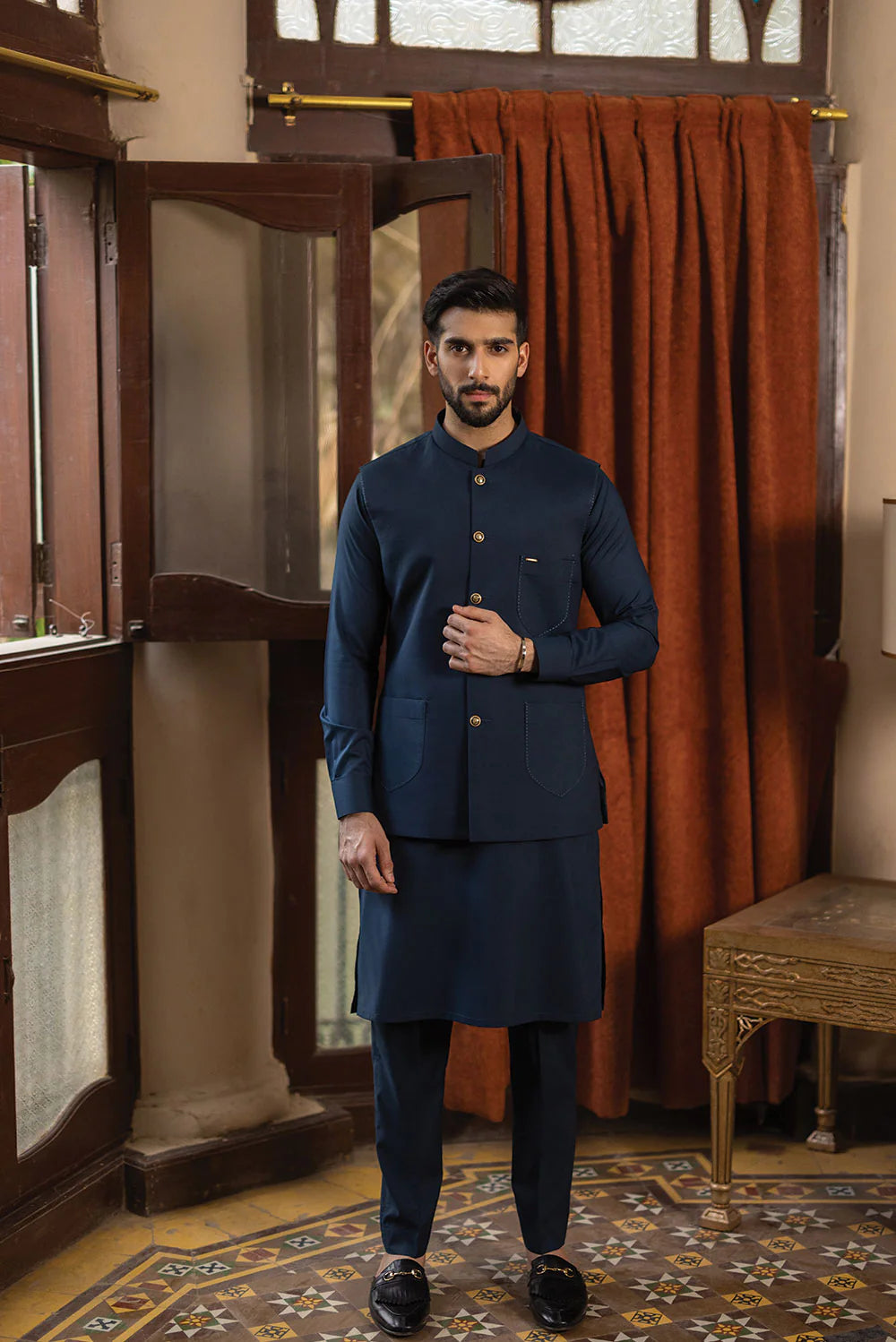 Royal Blue Waistcoat with Kurta Pajama