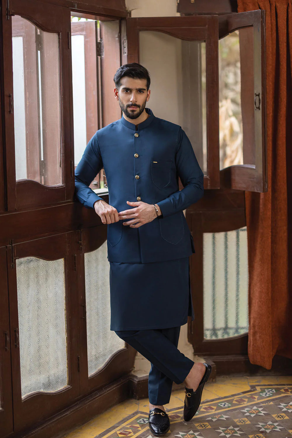 Royal Blue Waistcoat with Kurta Pajama