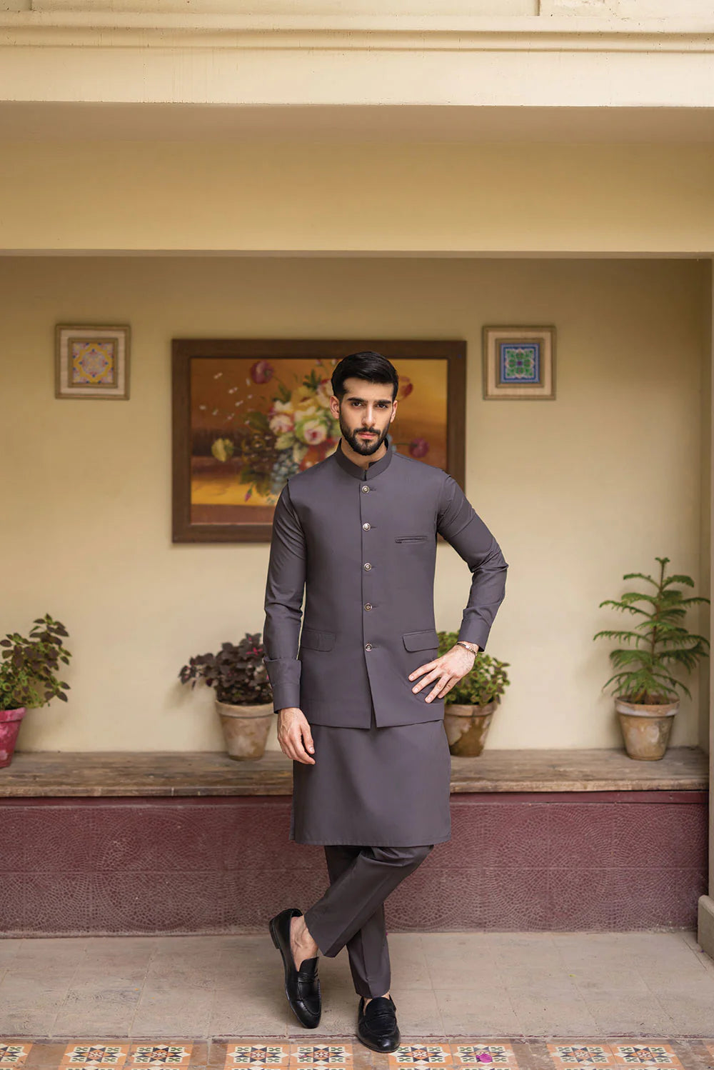 Grey Waistcoat with Kurta Pajama